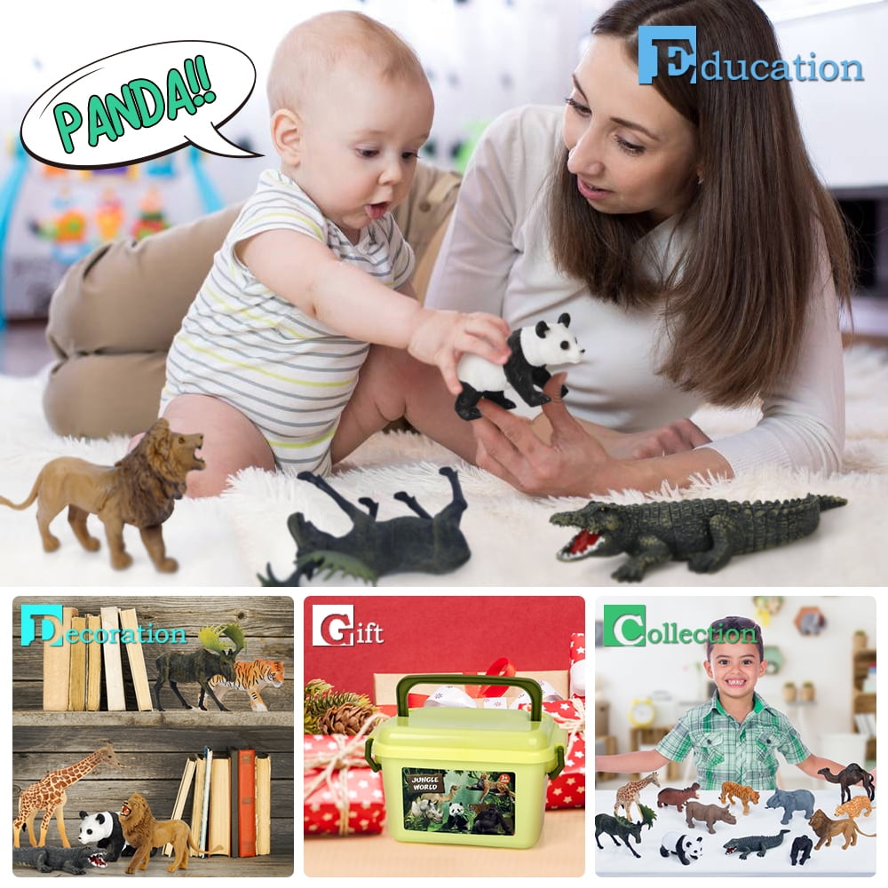 Safari Animal Toys Figures, 12 PCS Realistic Jumbo Wild Jungle Animals Figurines, Large African Zoo Animal Playset Mini Animals Figures, Plastic Animal Learning Toys for Kids Toddlers Boys Girls