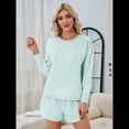 thumbnail image 4 of Conjuntos de Pijama para Mujer, Conjuntos de Dos Piezas A Rayas, Top de Larga y Pantalones Cortos con Abertura, Ropa de Dormir Estampada, Pijamas Cómodos. Verde S, 4 of 9