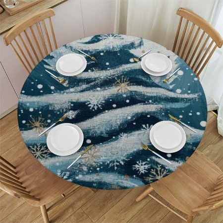 

Sheronv Christmas Tree Snowflakes Star Round Tablecloth 100% Polyester Waterproof Resistant Fabric for Indoor Outdoor Events- Stain Resistant and Washable Decor for Home Kitchen Decoration 42 -46