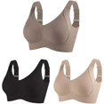thumbnail image 1 of Women's Solid Four-Breasted Adjustable Wireless Bra, Floralshe Brasier, Seamless Full Coverage Ribbed Bralettes, 1 of 7