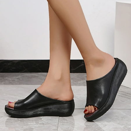 

YTJX Fashion Womens Casual Shoes Breathable Wedges Thick Soled Outdoor Leisure Slippers