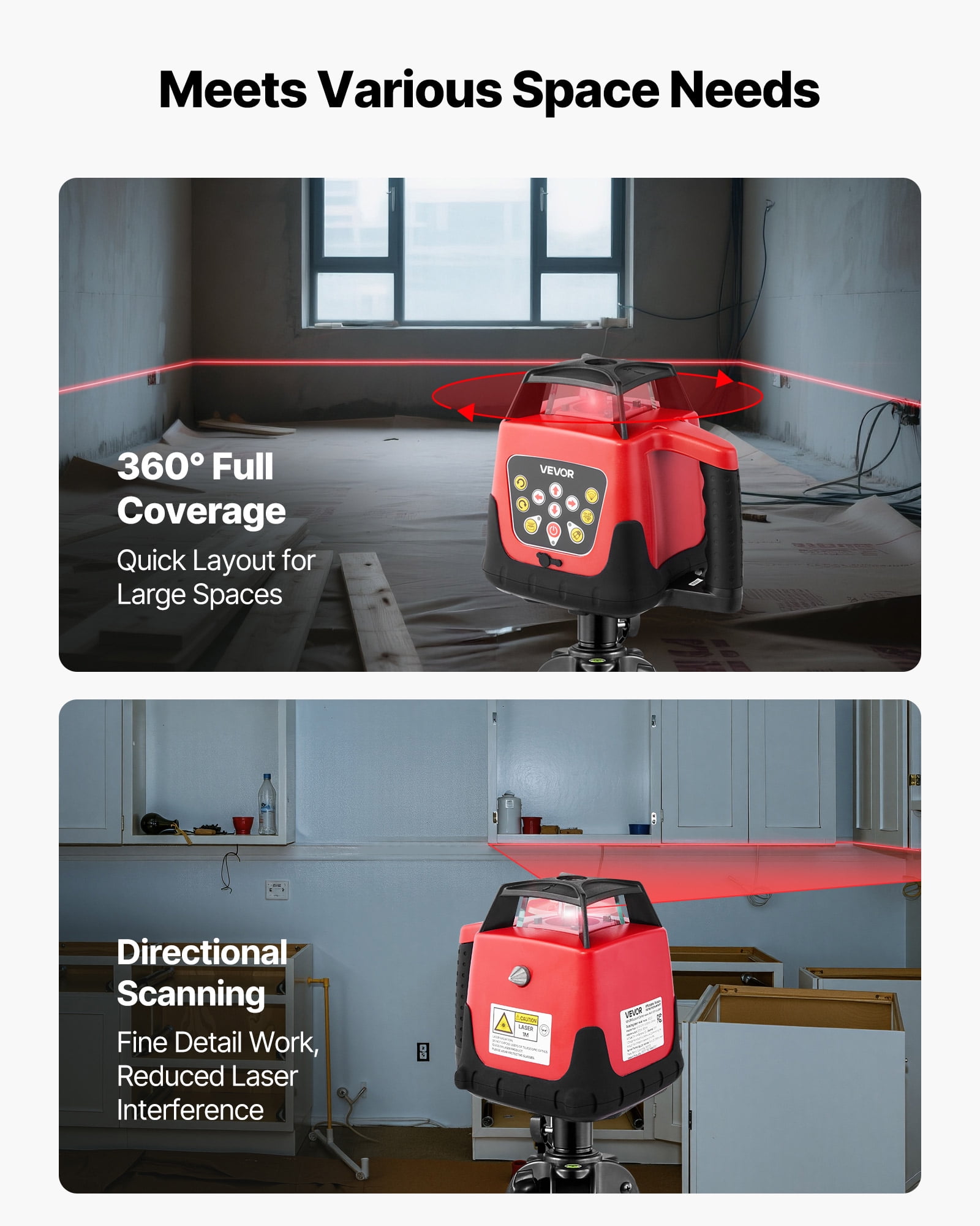 VEVOR Rotary Laser Level Kit, 1650ft 360-Degree Self Leveling Red Horizontal Laser Transit,with Tripod,Receiver,Remote Control,Scale,Toolcase,IP66 Waterproof,0.80in/100ft Precision for Construction