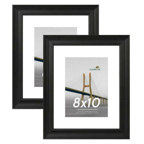 Scholartree 2PACK 8x10 Picture Frame , Display Photo 8x10 Matted to 5x7 Tabletop Picture Frame & Wall Frame, Black