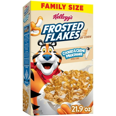Kellogg's Frosted Flakes Breakfast Cereal, Kids Cereal, Family Breakfast, Family Size, Cookies and Creme Milkshake, 21.9oz Box (1 Box)