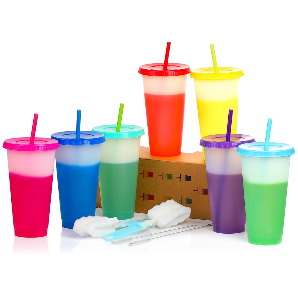 24oz Color Changing Cup,7 pack Reusable Tumbler with Lids and Straws
