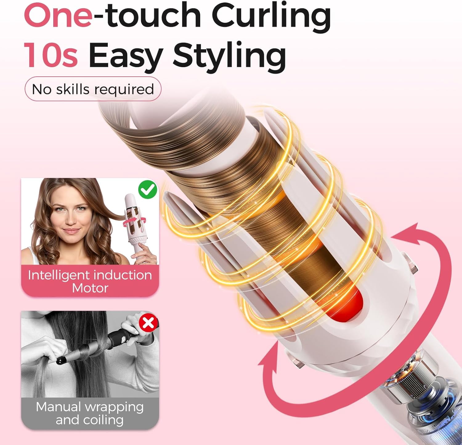 3-in-1 Automatic Hair Curler & Styler Set, Auto-Rotating Ceramic Curling Iron with Straightening Brush for All Hair Styles, Anti-Tangle & Anti-Scald