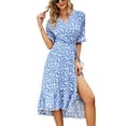thumbnail image 2 of Liacowi Women Midi Dress Short Sleeve V-neck Flower Print Elegant Summer Casual Party Dress, 2 of 5