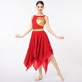 thumbnail image 4 of IDOPIP Women's Lyrical Dance Costume Sleeveless Cutout Metallic Patchwork Lyrical Dress L Red, 4 of 7