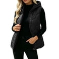thumbnail image 3 of Cute Jackets Women's Winter Solid Color Quilted Hooded Cotton Jacket With Zip Lining And Pockets Black S, 3 of 7