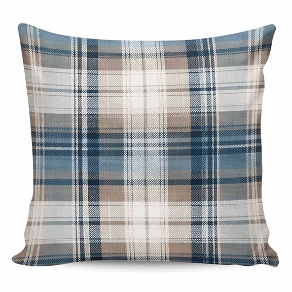 Blue Brown Plaid Pillow Covers 20x20 Inch Decorative Throw Pillow Cover, Vintage Abstract Stripes Lattice Sofa Pillowcases Accent Cushion Case Home Decor Bedroom Living Room