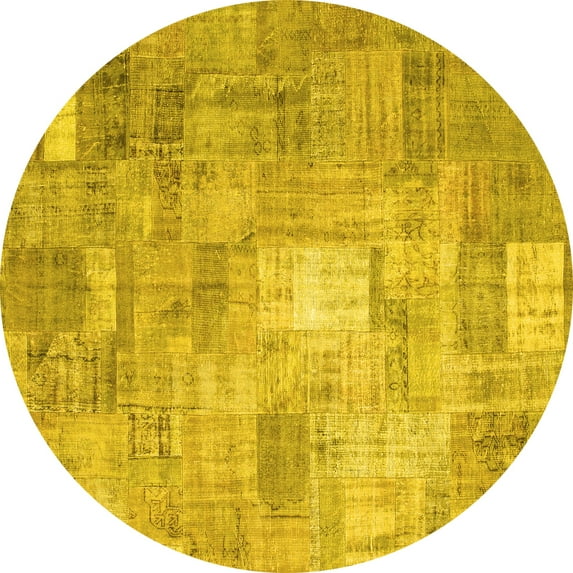 Ahgly Company Indoor Round Patchwork Yellow Transitional Area Rugs, 8' Round