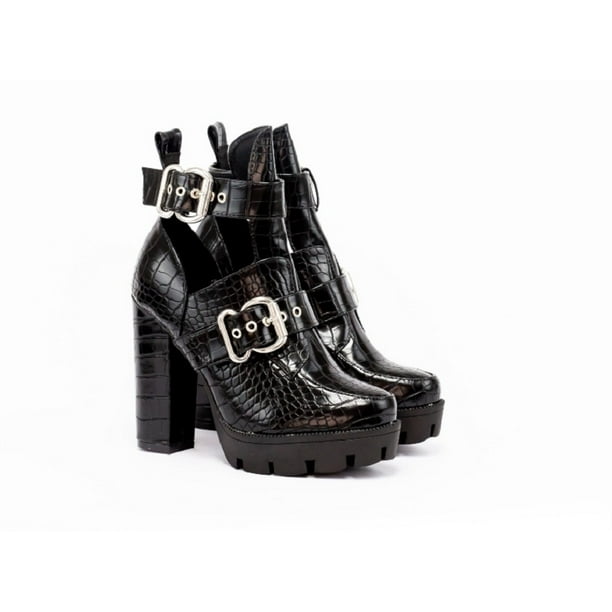 Botin de tacon ancho Casual para Dama Hanna MX Yonce Black Croc