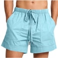thumbnail image 2 of Summer Beach Linen Shorts For Men Solid Color Elastic Drawstring Waist Multi-Pocket Shorts Lightweight Comfortable Casual Shorts Perfect For Seaside Vacation Daily Wear Light Blue M, 2 of 7