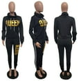 thumbnail image 2 of Akmipoem 2 Piece Sweatsuit Women Plus Cowl Neck Letter Print Trackpants Tracksuit Outfits Black 2XL, 2 of 5