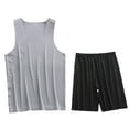 thumbnail image 2 of Mens 2 Piece Pajama Outfits Sets Silk L-4X Plus Size Lightweight Solid Sleeveless Tank Tops and Shorts Stretchy Slim Athletic Workout Suits, 2 of 3