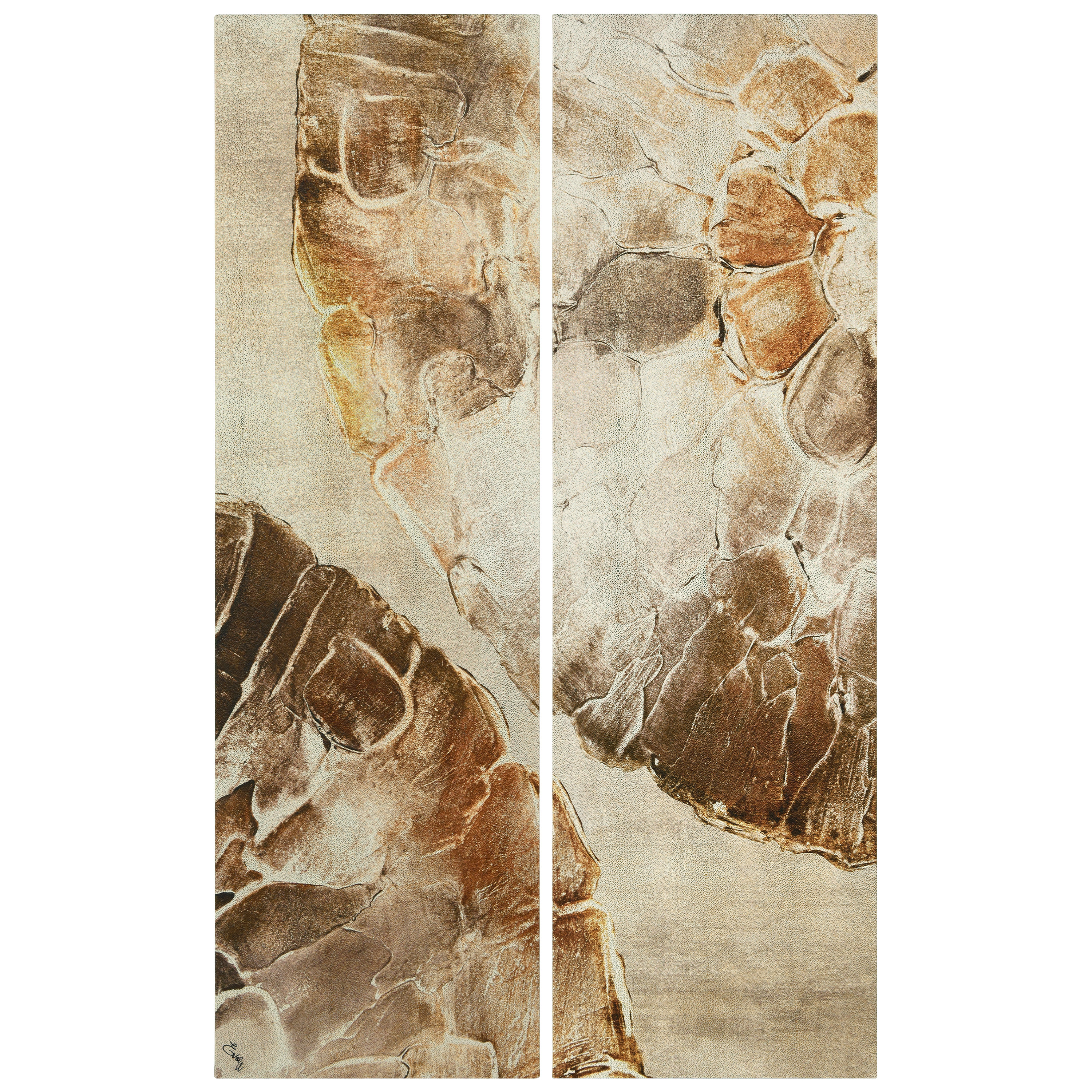 "Golden Layers I" Abstract artwork Rendered on Gold Shagreen Wrapped Canvas Wall Art Set, sized 72"x22"