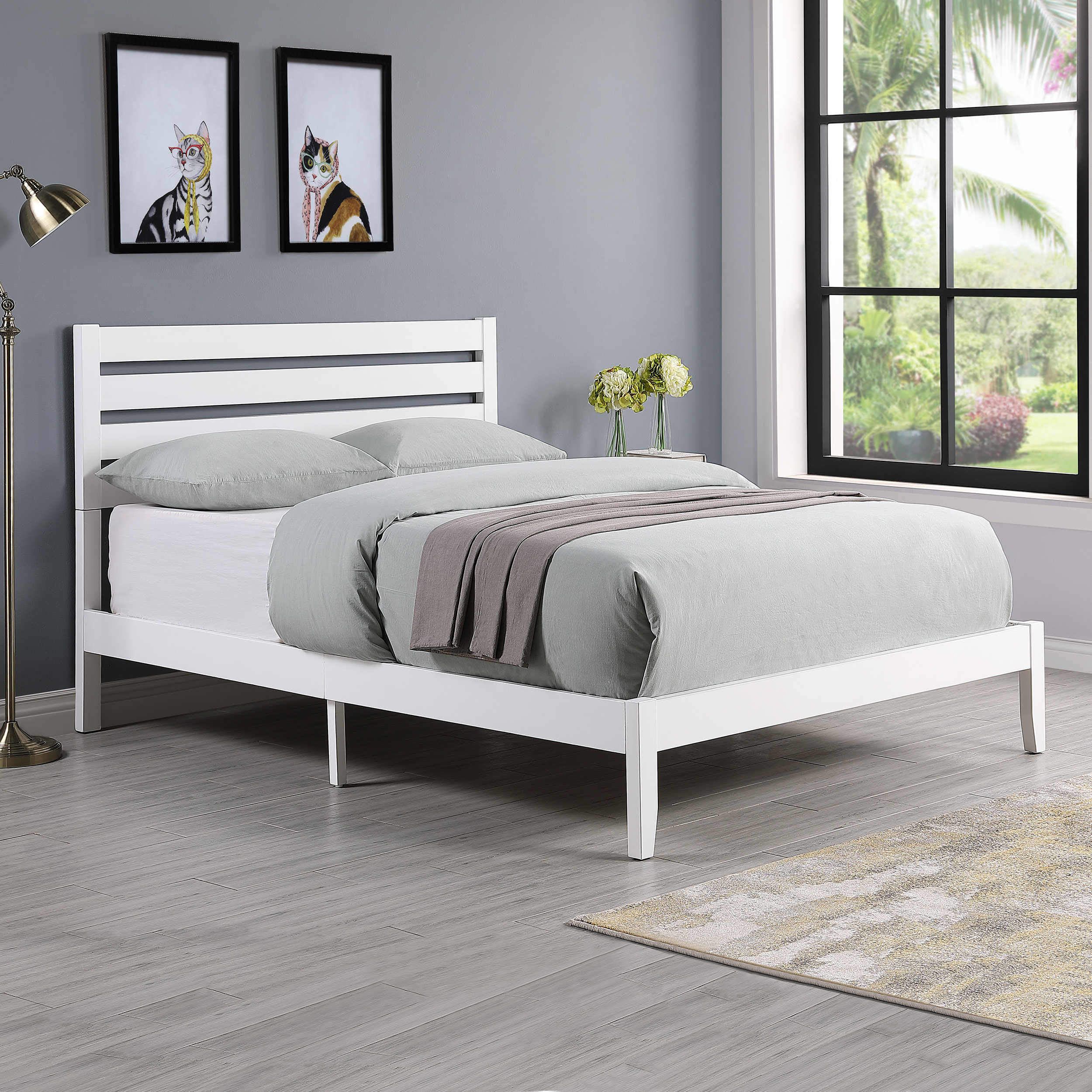 Kenley Queen Size Bed with Headboard, Natural and White Finish
