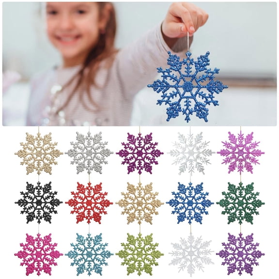 YLOHUIL Plastic Snowflake Ornaments, Christmas Tree Decorations with Hanging Ropes, Winter Holiday Window and Door Accessories for Festive Displays