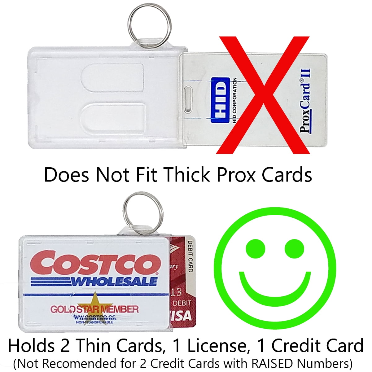 5 Pack - Heavy Duty Fuel Card/ID Badge Holders with Keyring - Holds Two Cards - Clear Rigid Plastic ID Holder Keychain - Attach Keys & Protect License and a Credit Card by Specialist ID