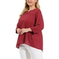 thumbnail image 5 of MODA NOVA Juniors' Plus 3/4 Sleeves Split V Neck Blouse Tops Burgundy 2X, 5 of 6