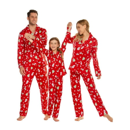 

Avamo Women Men Kids Soft Lapel Neck Sleepwear Long Sleeve Snowman Print Matching Family Pajamas Set Mommy Dad Child Button Down Holiday PJ Sets Red Mom L