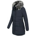 thumbnail image 4 of Lovskoo 2024 Womens Winter Coats Quilted Jacket Long Sleeve Solid Hooded Faux Fur Cardigan Outerwear Padded Coat Navy, 4 of 5