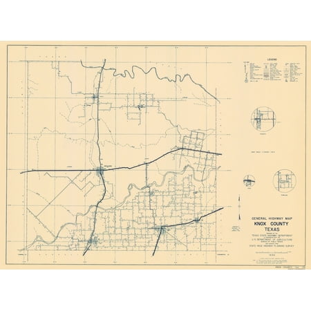 Historic County Map - Knox County Texas - Highway Department 1936 - Vintage Wall Art