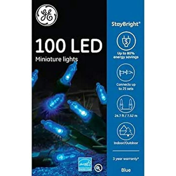 Staybright GE 90834LO 100-Count LED 5.5-MM Blue Christmas String Lights Energy Star