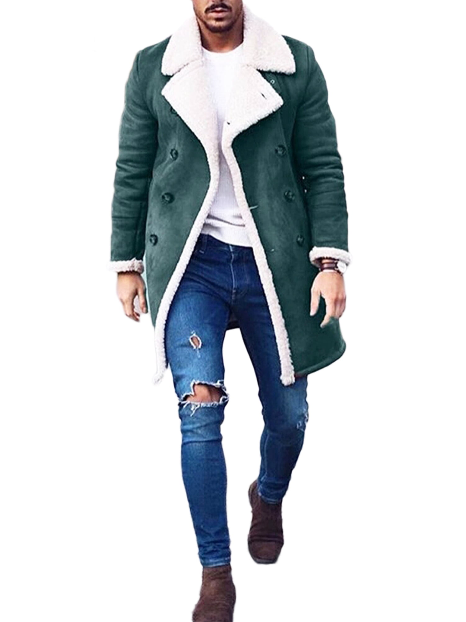 Mens Double Breasted Trench Coat Winter Warm Long Parka Jacket Overcoat Outwear