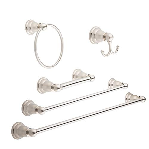 Basics Bathroom Hardware Accessories Set, 5 Piece, Satin Nickel