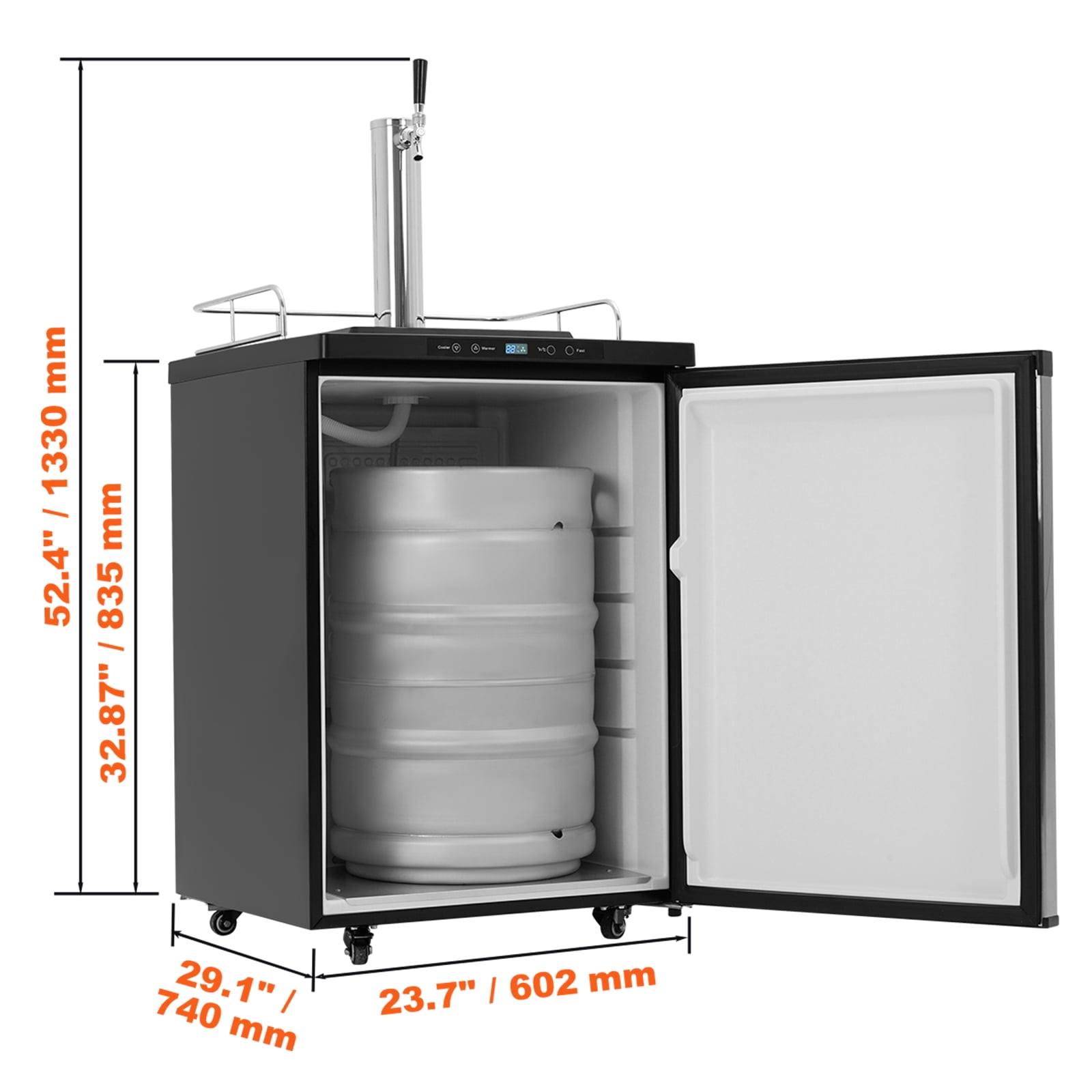 KFFKFF Beer Cooler, 162L Single Faucet Draft Beverage Chiller, Large Capacity Keg Fridge with Storage, CO2 Cylinder (Empty), 23°F- 82.4°F Adjustable Cooling,
