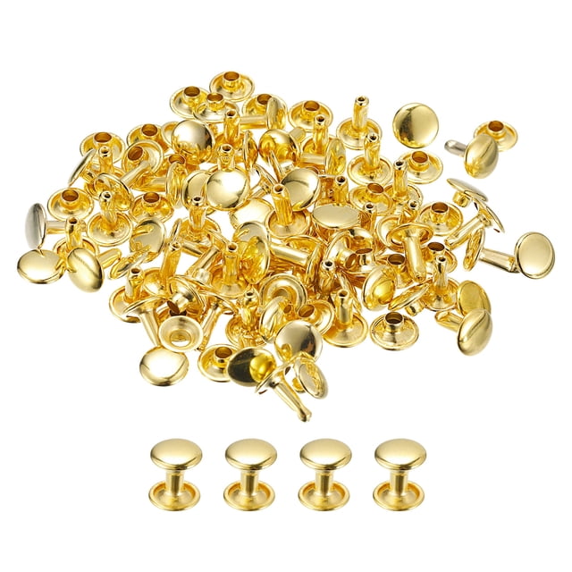 Unique Bargains 50 Sets Leather Rivets 9mm Double Cap Rivets 10mm Height Studs Gold Tone