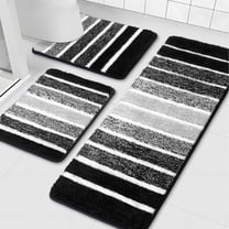 Findosom Bathroom Rugs Set of 3,Absorbent Non-Slip Machine Washable Bath Rugs, Microfiber Quick Dry Bath Mats for Bathroom Floor Tub Shower Bedroom Kitchen,18"x26" 18"x48" U Shape 20"x24" Black