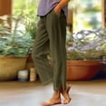 thumbnail image 2 of IDALL Linen Pants Women Wide Leg Pants Woman Women Solid Straight Solid Elastic Pants Long Linen Women Waist Cotton Casual Slit Trouser Legs Pants Lounge Pants Women Baggy Pants Brown S, 2 of 7