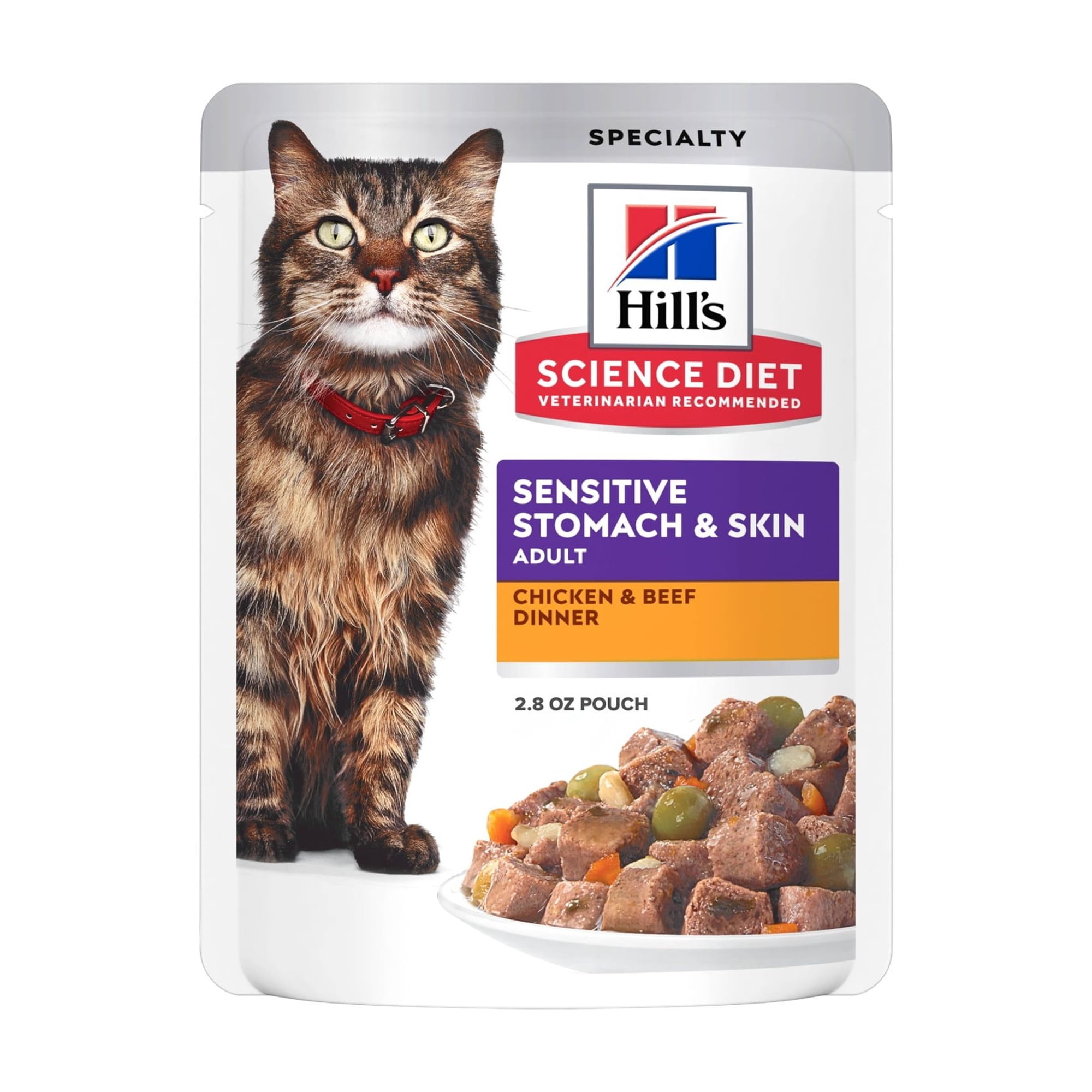 Hill's Science Diet Sensitive Stomach & Skin Chicken & Beef Wet Cat Food, 2.8oz Pouch 24pk