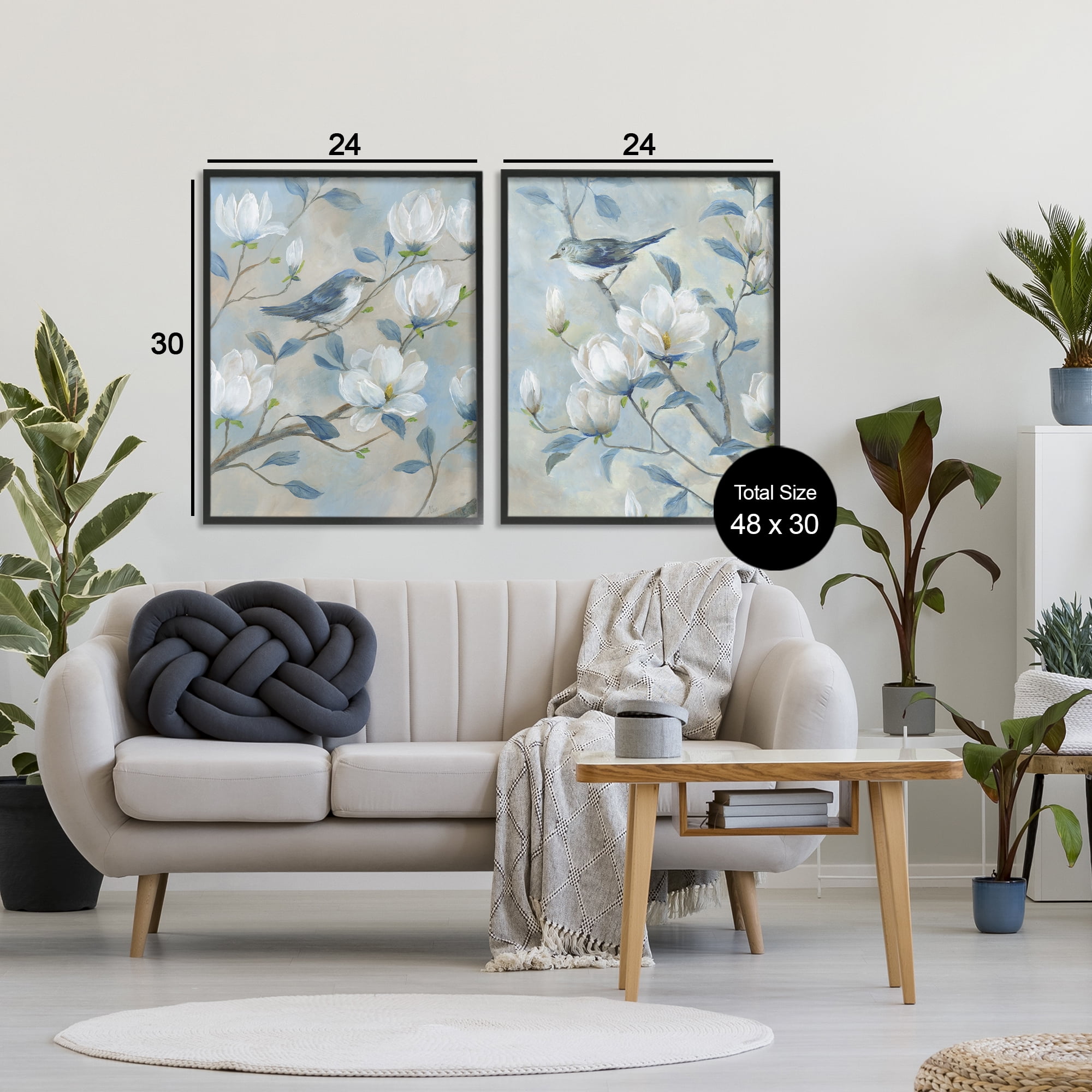 Stupell Industries Blue Birds in Magnolia Tree 2 Piece Black Framed Giclee Art Set, design by Nan
