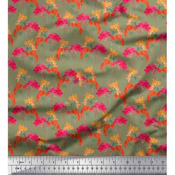 Soimoi Poly Georgette Fabric Flower Watercolor Printed Fabric 1 Yard 52 Inch Wide