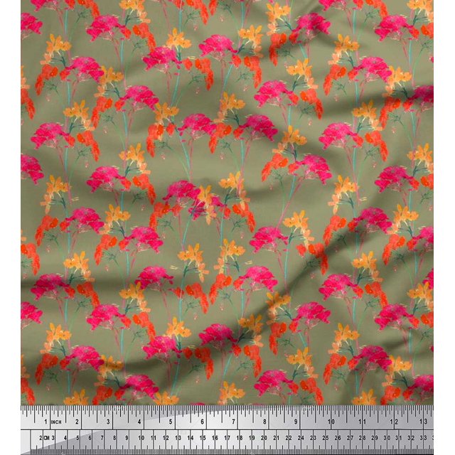 Soimoi Rayon Fabric Flower Watercolor Print Fabric by Yard 42 Inch Wide
