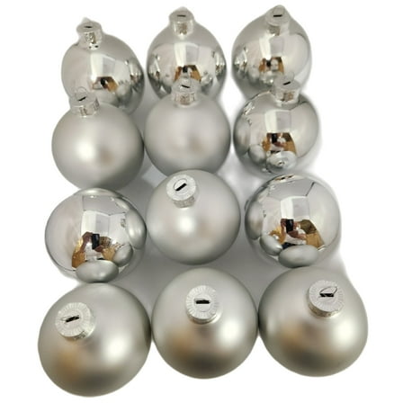 Whitehurst 2-Finish Glass Christmas Ball Ornaments - 2.75" (70mm) - Silver - 12ct