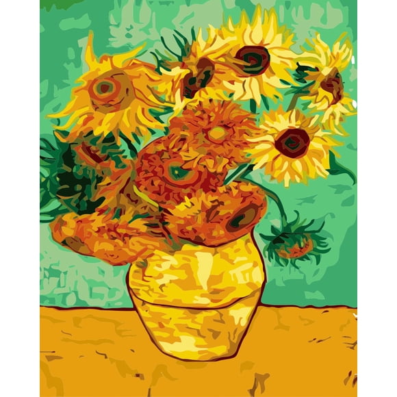 Paint by Number Kit On Canvas for Adults Beginner Van Gogh Famous Paintings DIY Acrylic Oil Painting Arts 16x20 Inch (Frameless, Sunflowers)