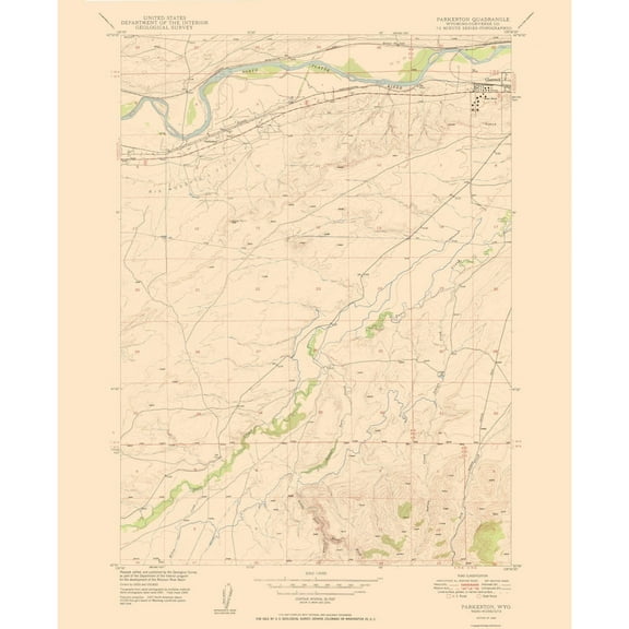 Topographical Map - Parkerton Wyoming Quad - USGS 1950 - 23 x 28.15 - Vintage Wall Art
