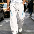 thumbnail image 2 of Mens Wide Leg Baggy Hiking Pants, Elastic Drawstring Waist Ruched Loose Fit Long Trousers Side Zipper Pockets Lightweight Outdoor Walking Fishing Casual Pants Size 4XL White, 2 of 9
