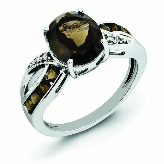 Primal Silver Sterling Silver Rhodium Diamond and Smoky Quartz Ring