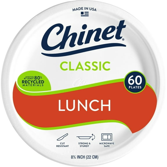 ( 2 Pack ) Chinet 8.75 Inch All Occasion Classic Lunch White Plates, 60 Count