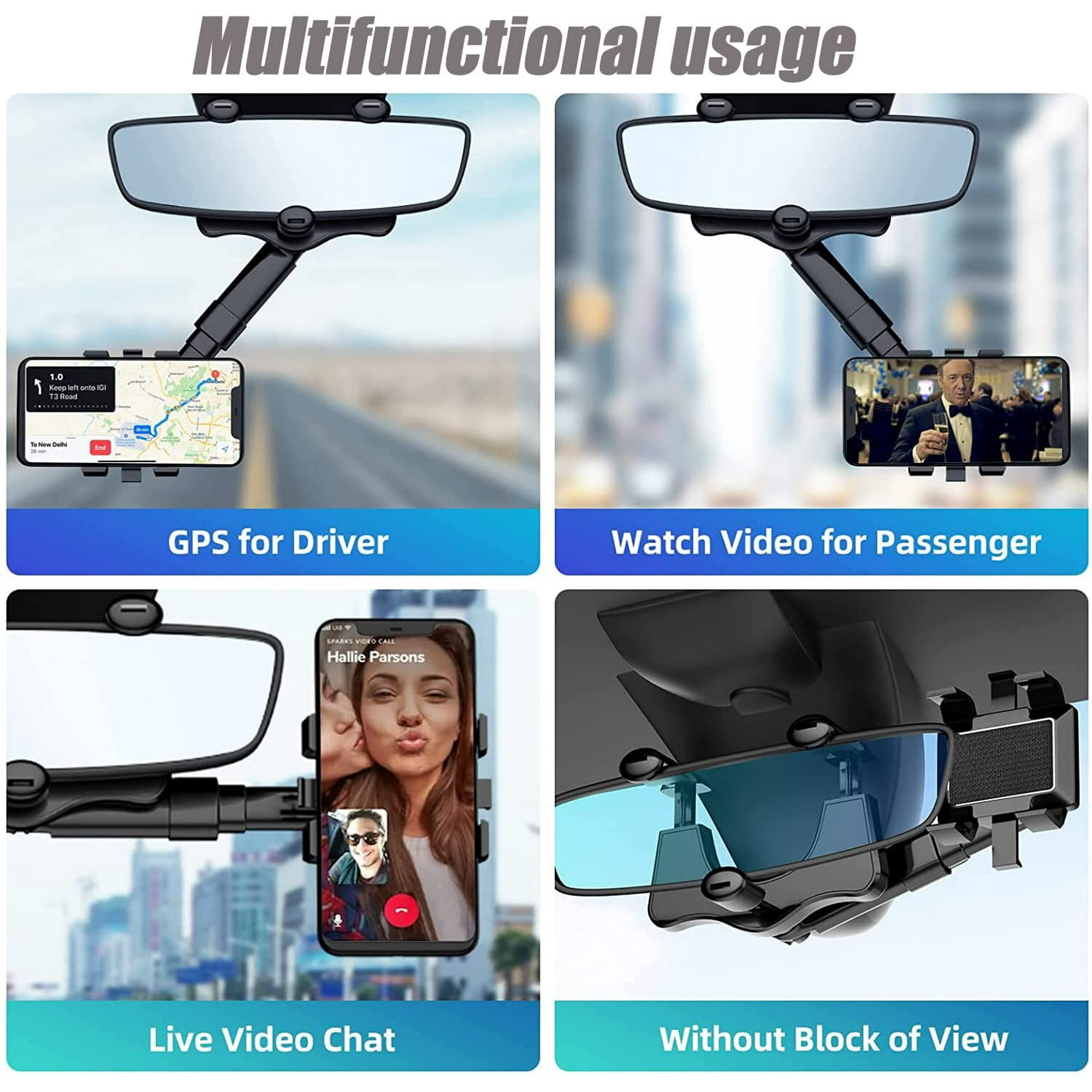 2022 Rearview Mirror Phone Holder for Car,360°Rotatable and