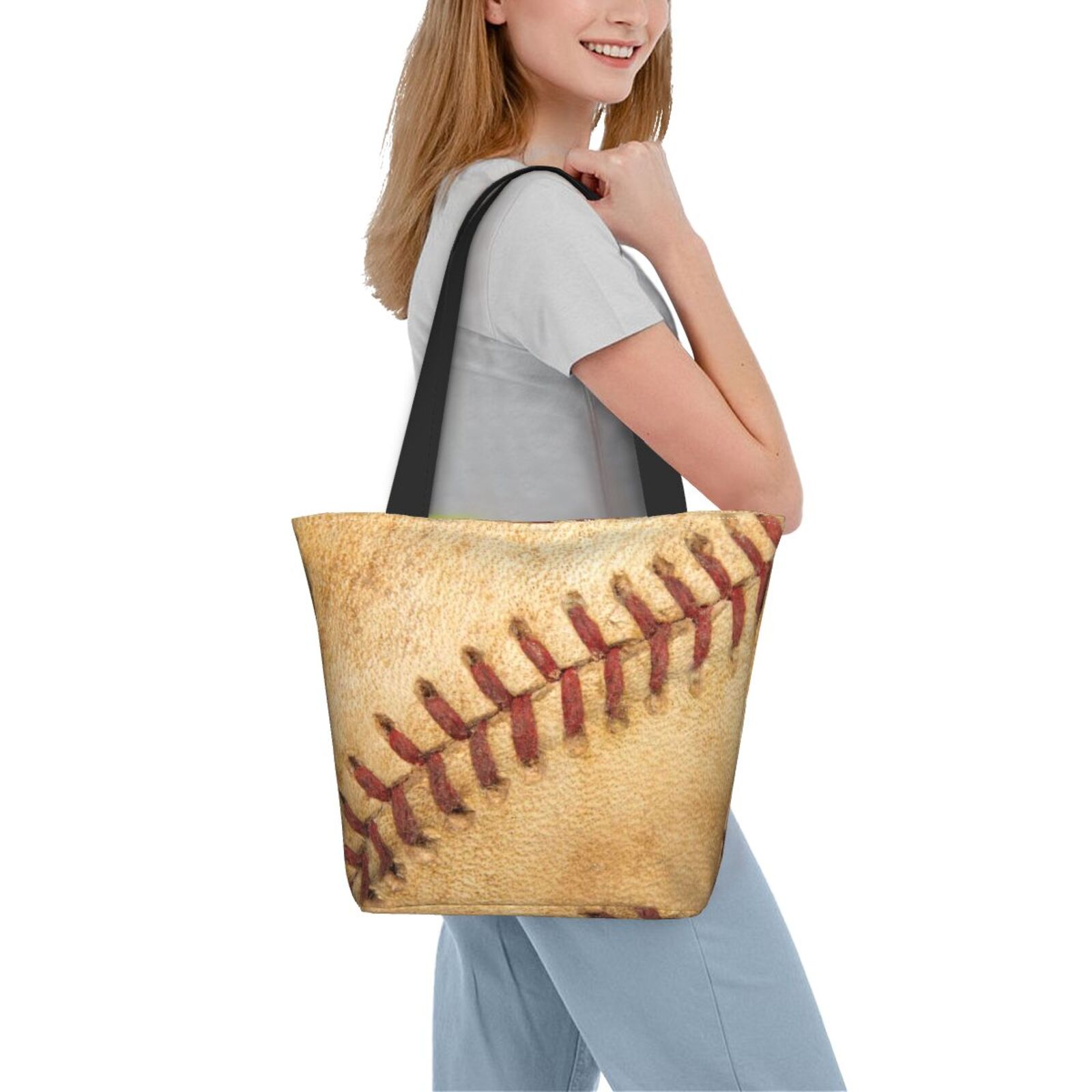 Ratiio Vintage Baseball Print Shoulder Bag for Women, Polyester Crossbody Purse Lightweight Handbag for Daily Travel and Casual Use