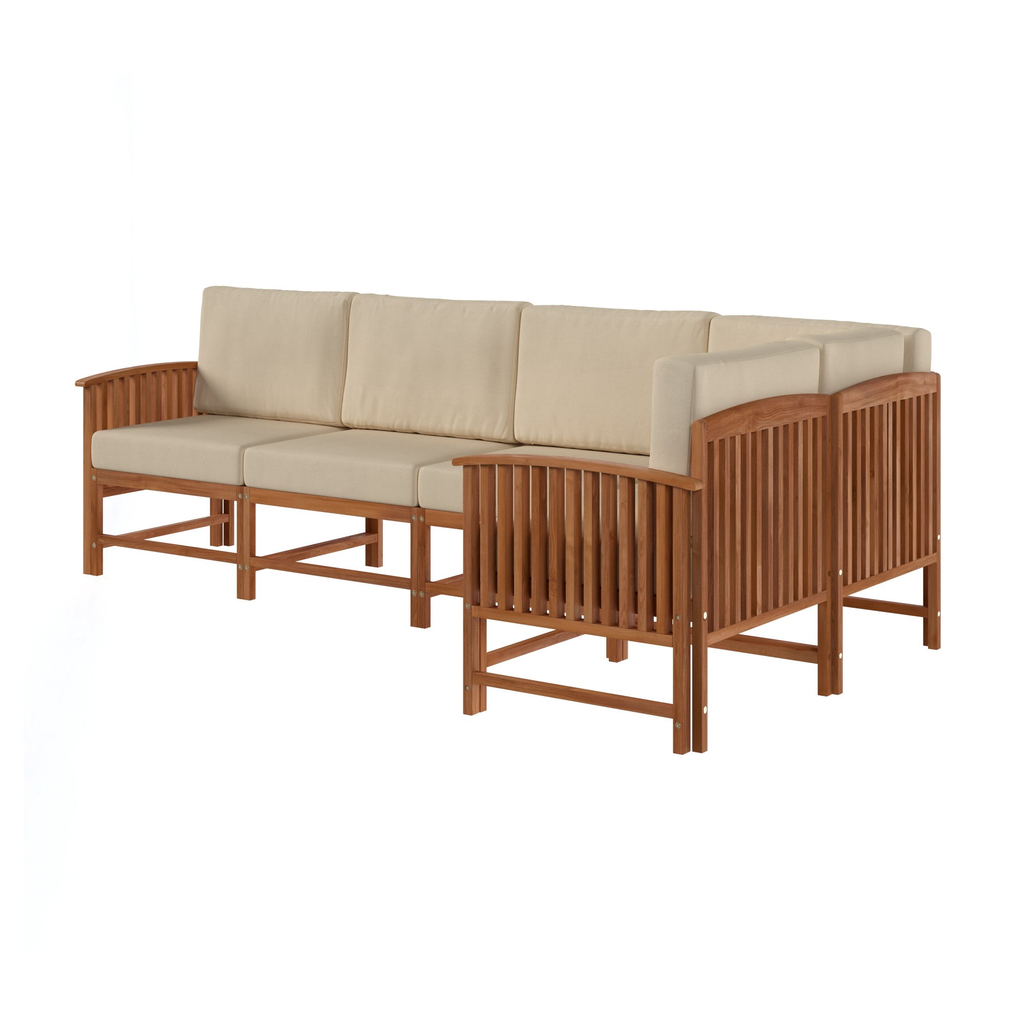 Walker Edison Modern Slatted Solid Wood 5-Piece Outdoor Sectional Set, Brown
