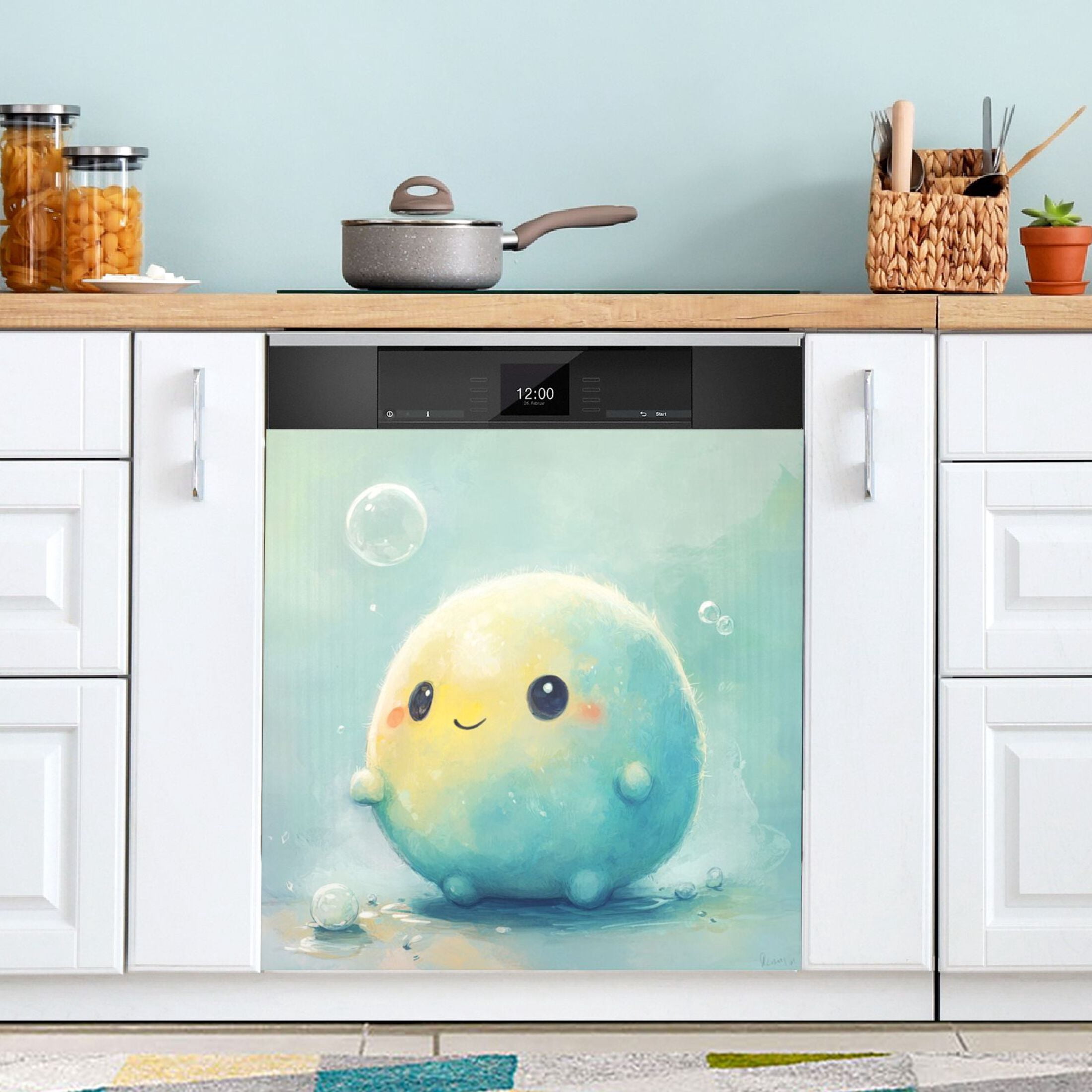 Dishwasher Magnetic Sticker 23x26 Inch Refrigerator Magnetic Sticker Washing Machine Magnetic Sticker Kitchen Panel Magnetic Sticker Home Decor Cartoon Beautiful Blue Ball