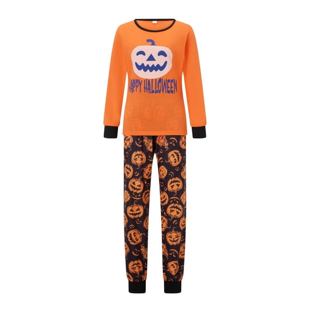 Argulvti Halloween Pajamas for Family Cute Pumpkin Pattern Long Sleeve Tops + Pants Set Fall Sleepwear