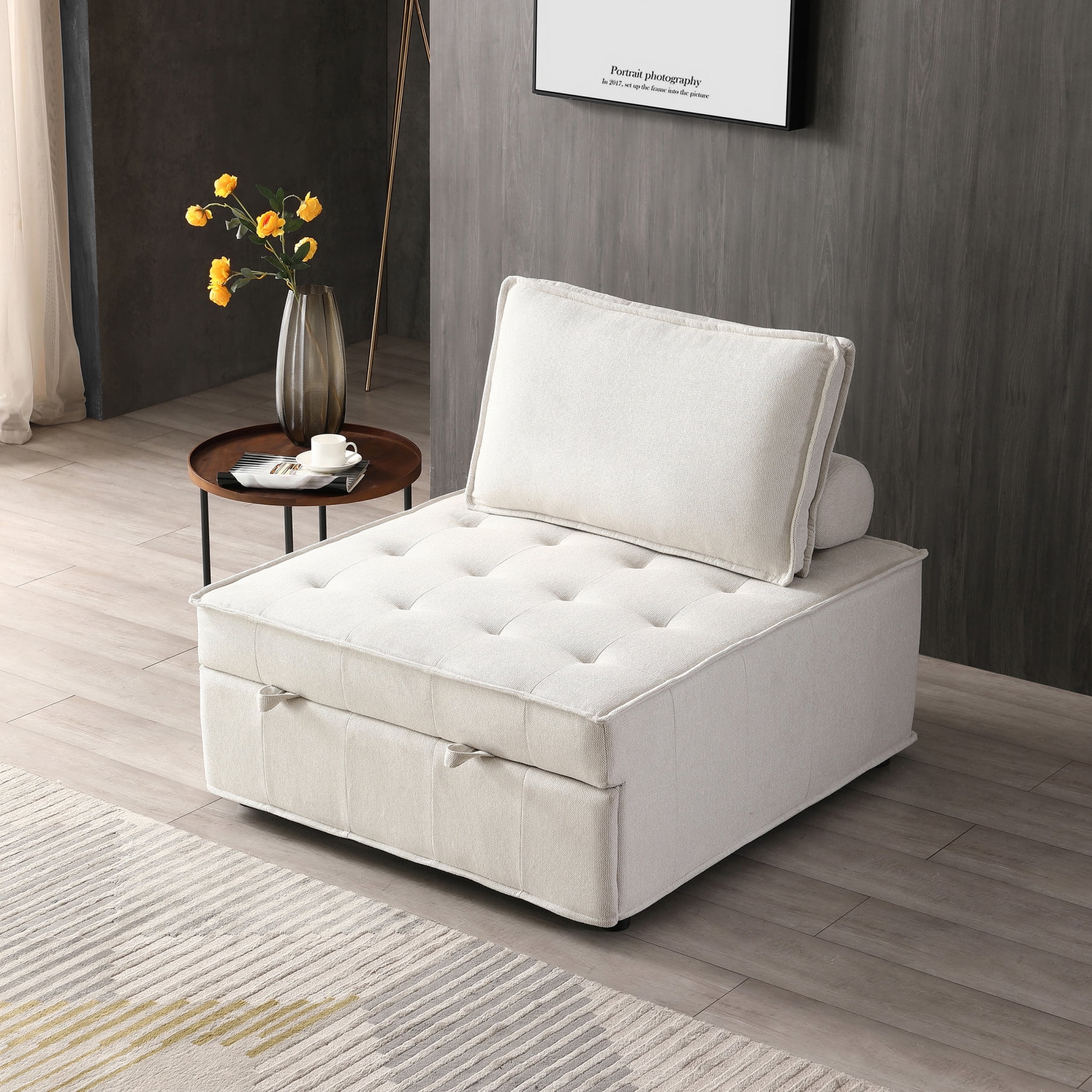 3 in 1 Multipurpose Folding Ottoman Sleeper Sofa Bed Linen Fabric Convertible Sleeper Chair Adjustable Single Sofa Bed for Living Room Apartment Beige Walmart